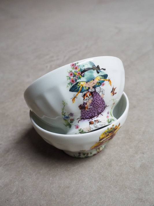 Mini bols en porcelaine de Limoges – Style Sarah Kay – Lot de 2