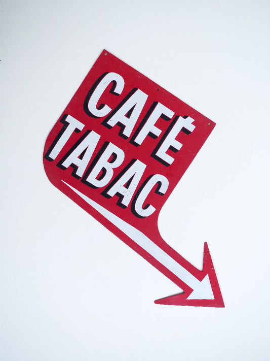 Ancienne enseigne métallique peinte à la main – "Café Tabac"