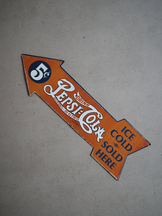 Grande plaque Publicitaire Vintage Pepsi-Cola en Métal – Forme Flèche