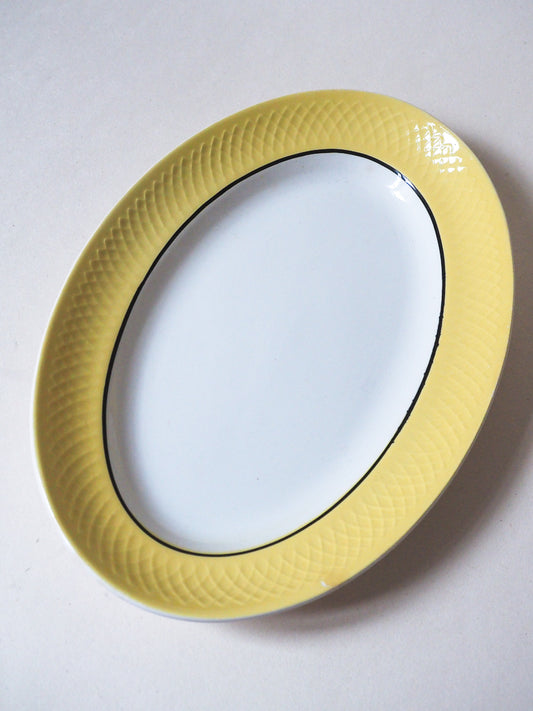 Grand plat oval ancien Moulin des Loups – Collection Orchies à bord jaune