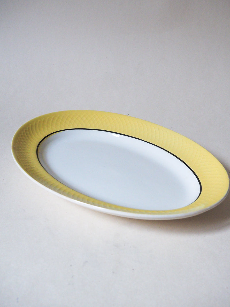Grand plat oval ancien Moulin des Loups – Collection Orchies à bord jaune