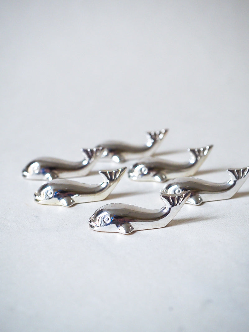 🐋 Service de 6 porte-couteaux vintage – Métal argenté – Forme baleine