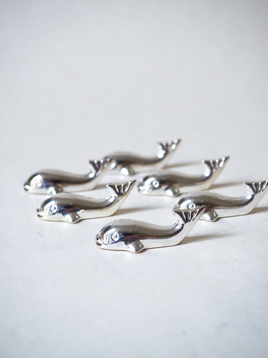 🐋 Service de 6 porte-couteaux vintage – Métal argenté – Forme baleine