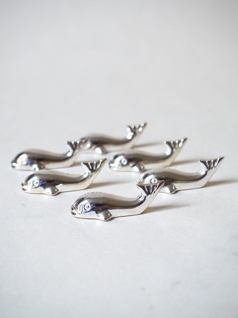 🐋 Service de 6 porte-couteaux vintage – Métal argenté – Forme baleine