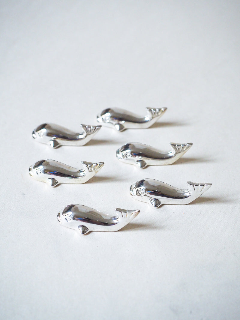 🐋 Service de 6 porte-couteaux vintage – Métal argenté – Forme baleine