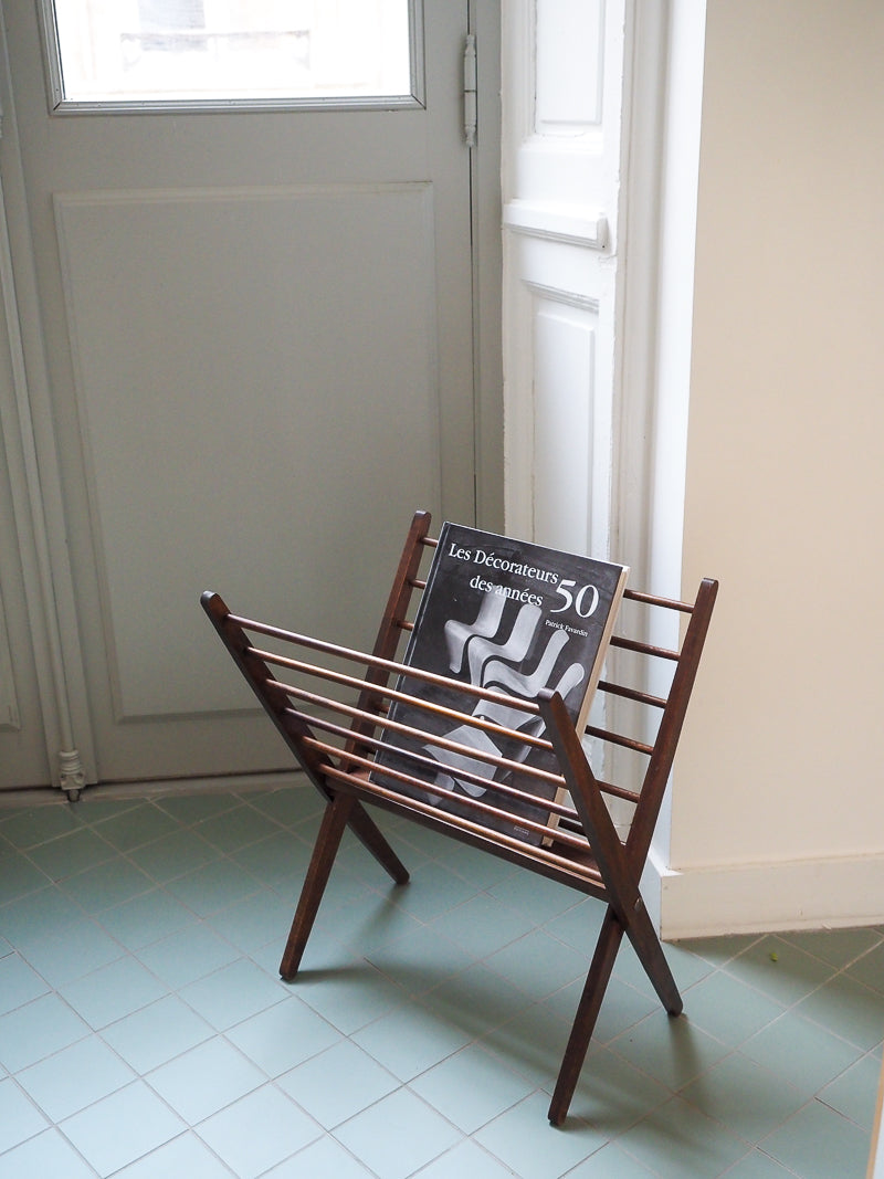 Porte-revues vintage pliant en bois – Style scandinave