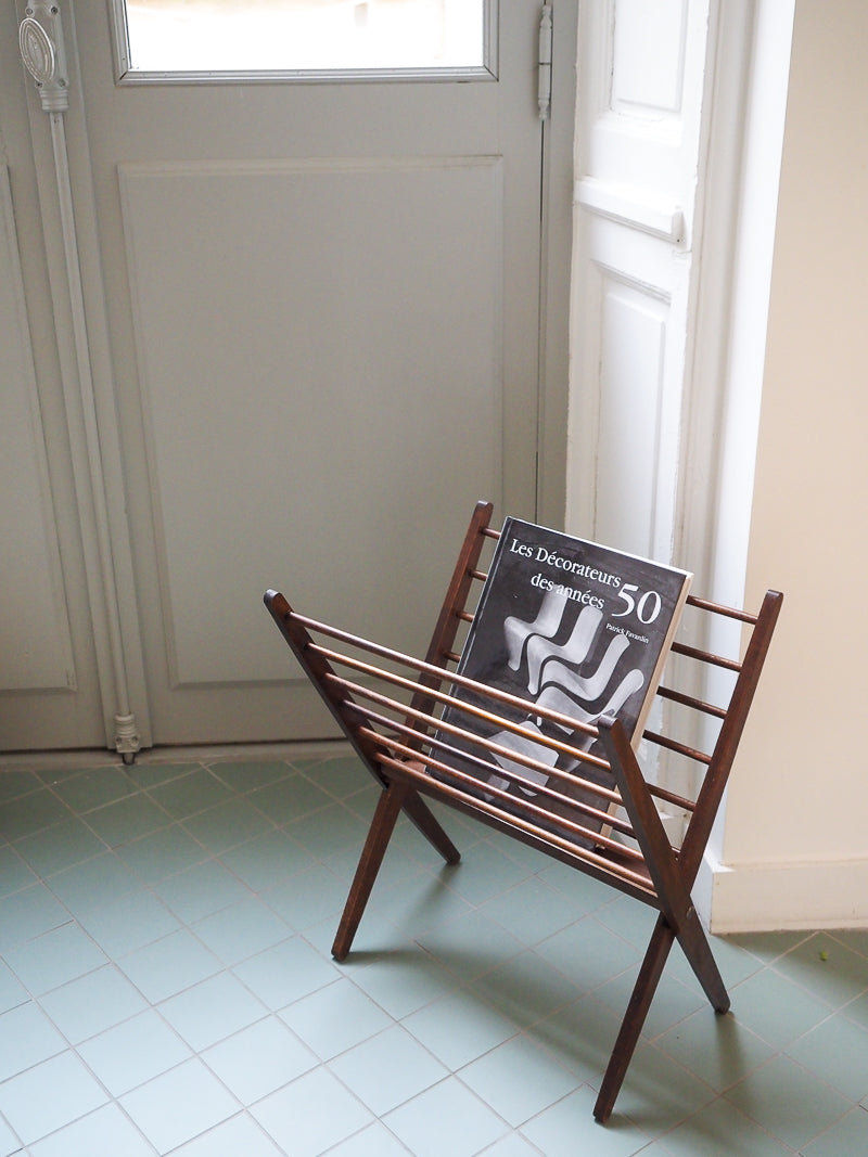 Porte-revues vintage pliant en bois – Style scandinave