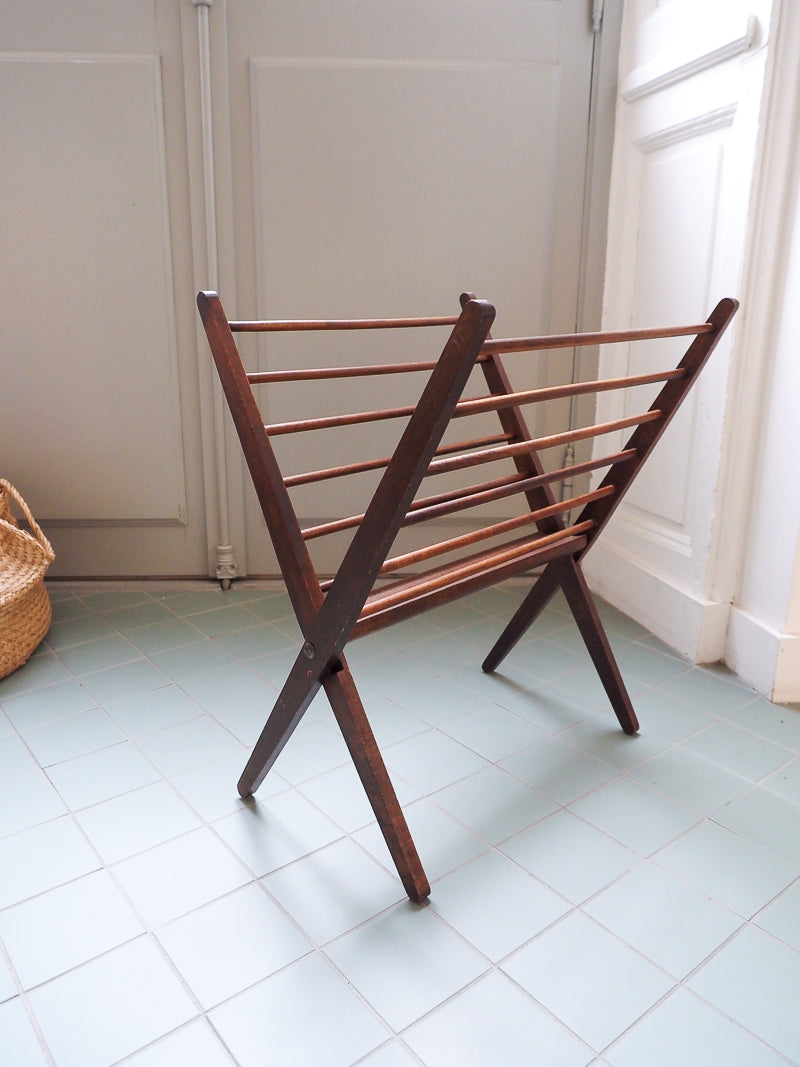 Porte-revues vintage pliant en bois – Style scandinave