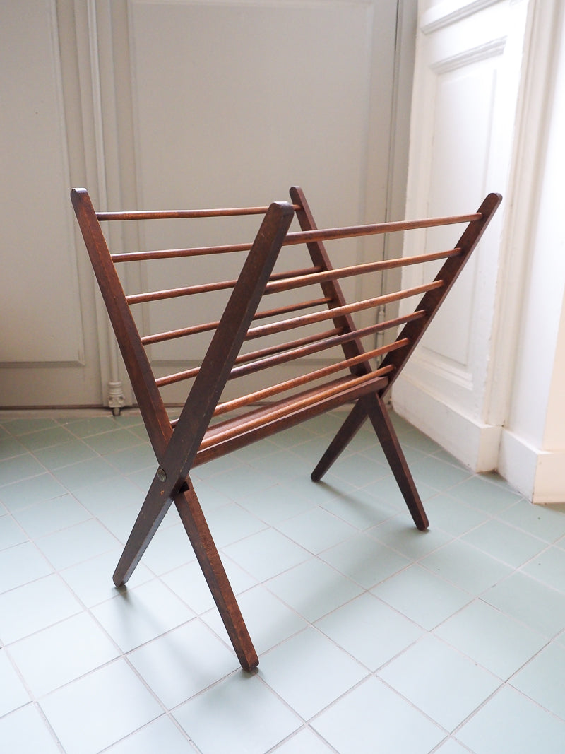Porte-revues vintage pliant en bois – Style scandinave