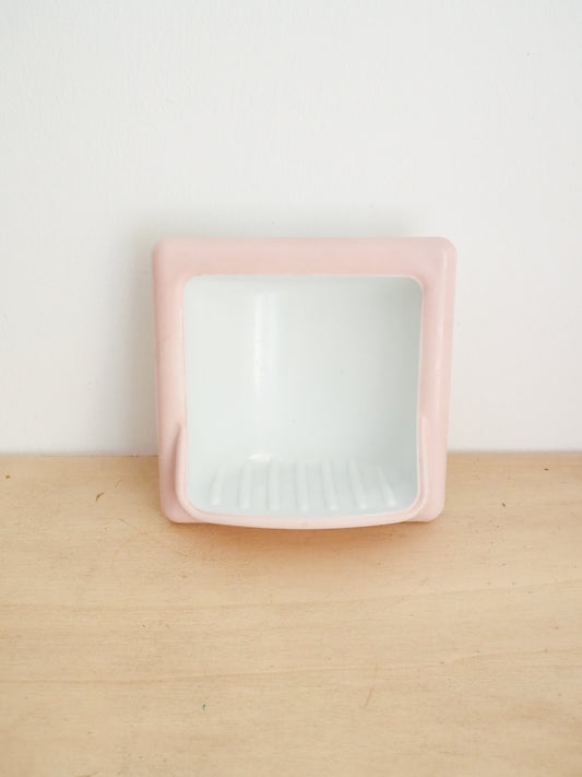 Porte-savon mural encastrable en opaline blanche bord rose