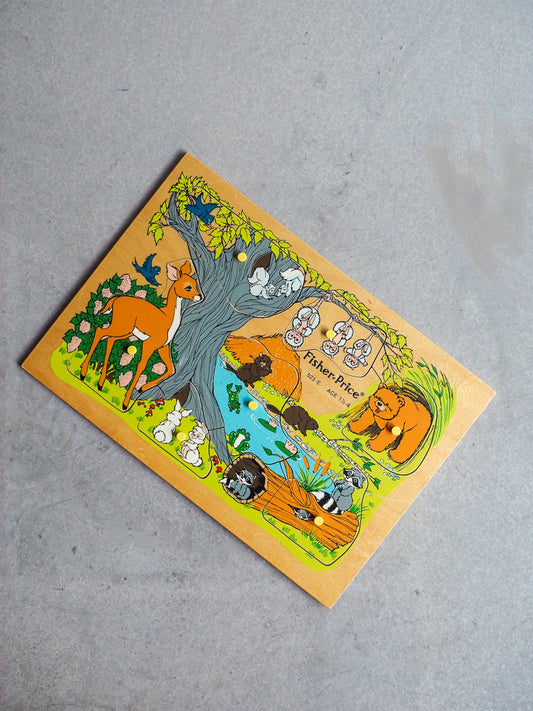 Puzzle en Bois Vintage Fisher Price – Animaux de la forêt à Emboîter