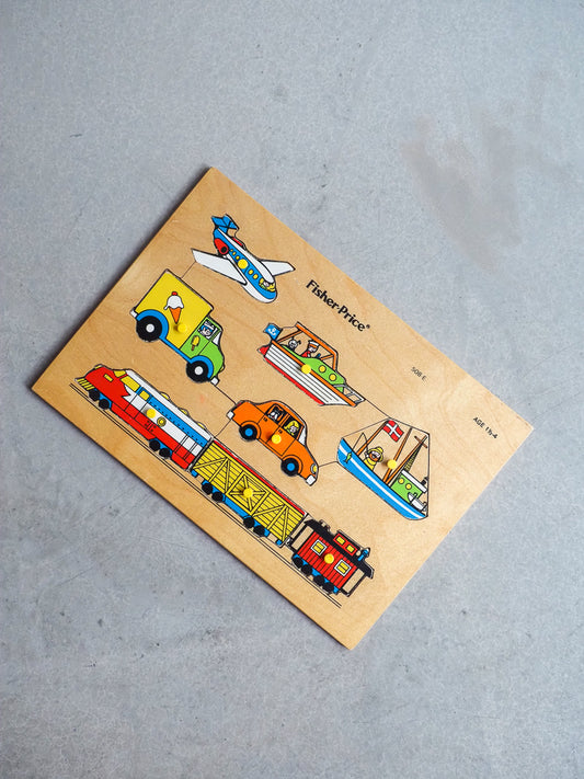 Puzzle en Bois Vintage Fisher Price – Véhicules à Emboîter