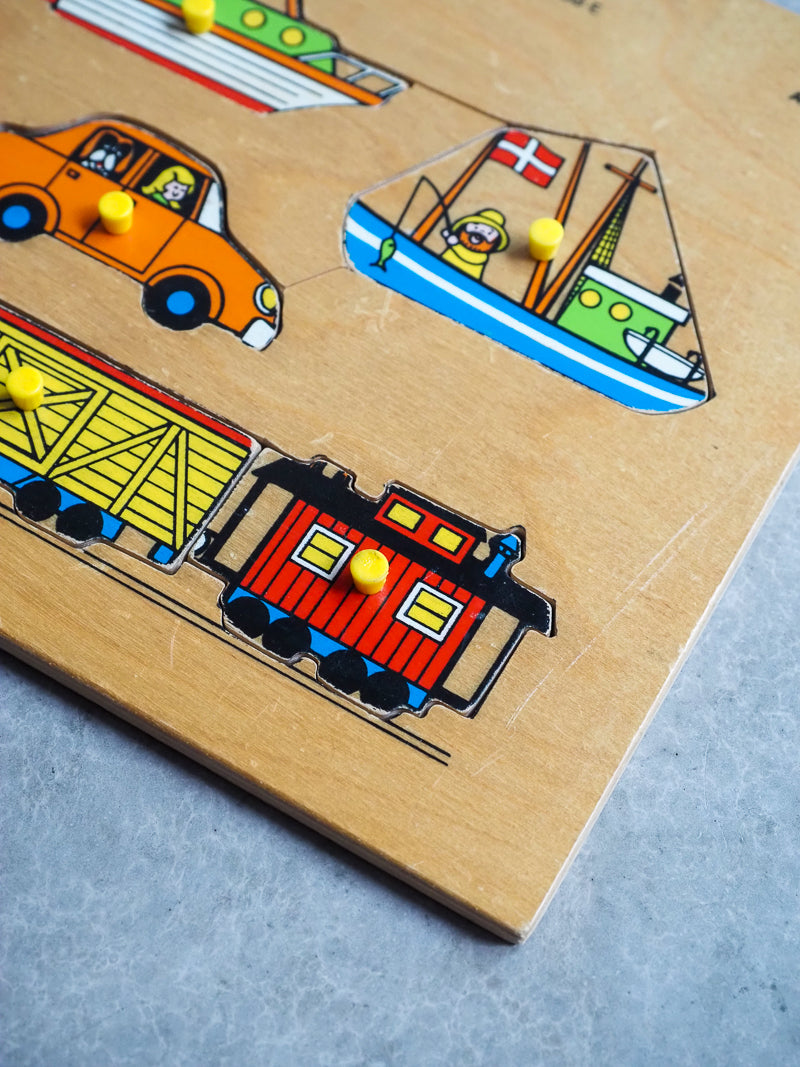 Puzzle en Bois Vintage Fisher Price – Véhicules à Emboîter