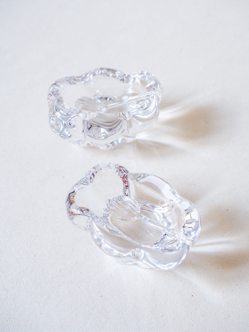 Salière et poivrière en cristal Daum – Avec cuillères – Vintage