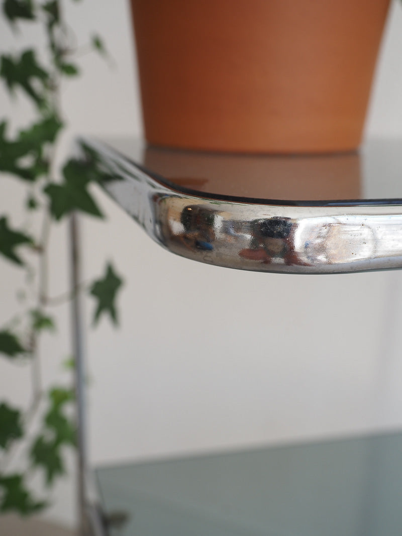 Sellette vintage en inox en et verre fumé