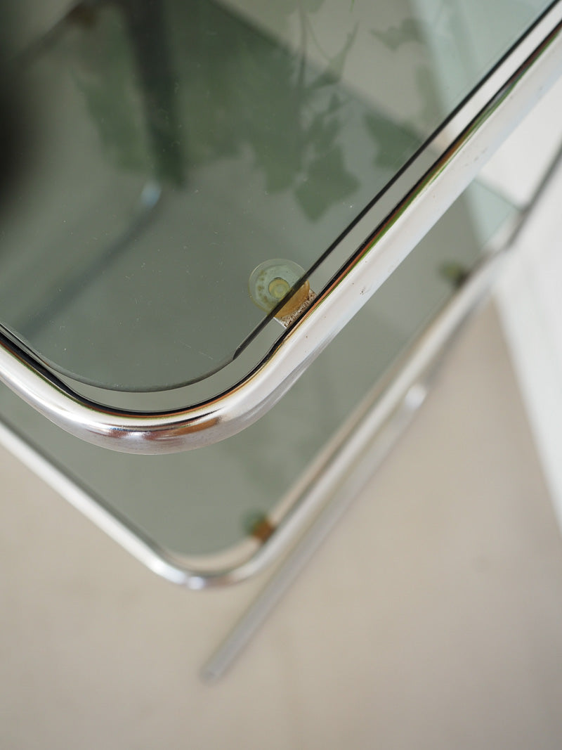 Sellette vintage en inox en et verre fumé