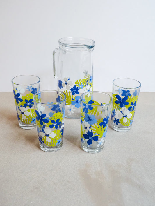 Service à limonade à décor de fleurs vintage