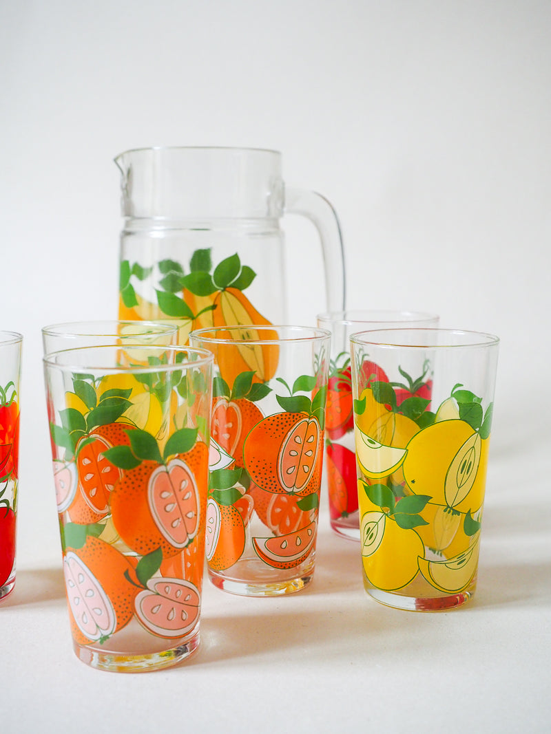 Service à orangeade fruits vintage - verre + carafe - Luminarc modèle Canada