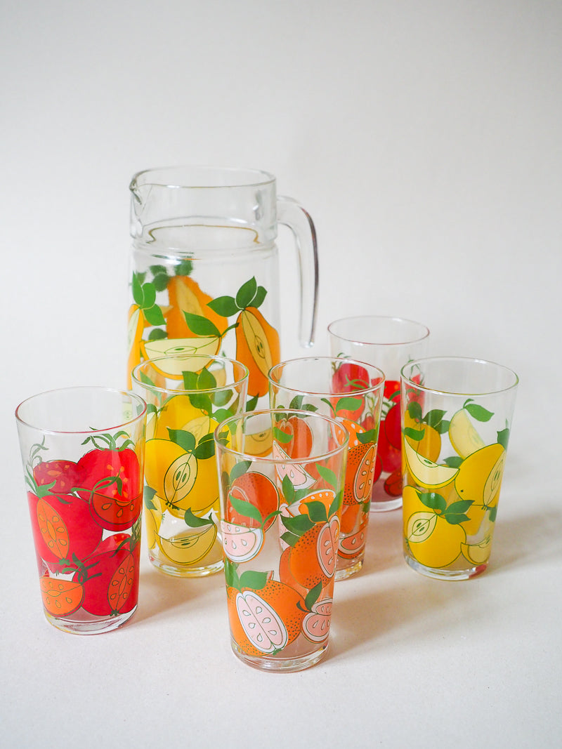 Service à orangeade fruits vintage - verre + carafe - Luminarc modèle Canada