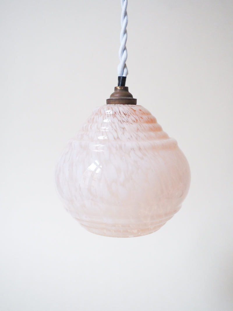 Abat-jour verre de Clichy – Moucheté rose • Douille laiton • Électricité neuve • Vintage – B22