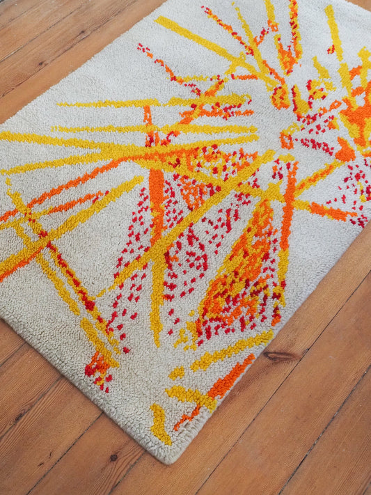 Tapis en laine vintage fait main – abstrait – 140 x 95 cm