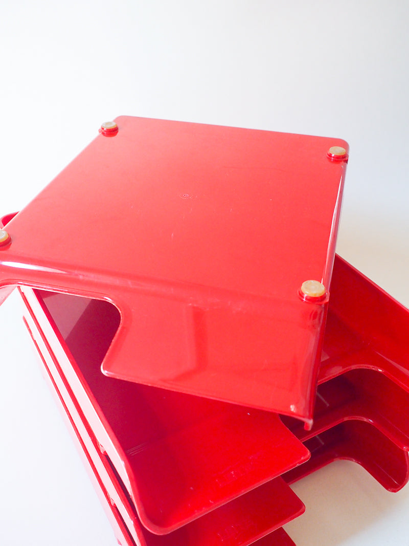 Lot de 4 corbeilles à courrier Leitz – Rouge – Design Space Age – Années 1970
