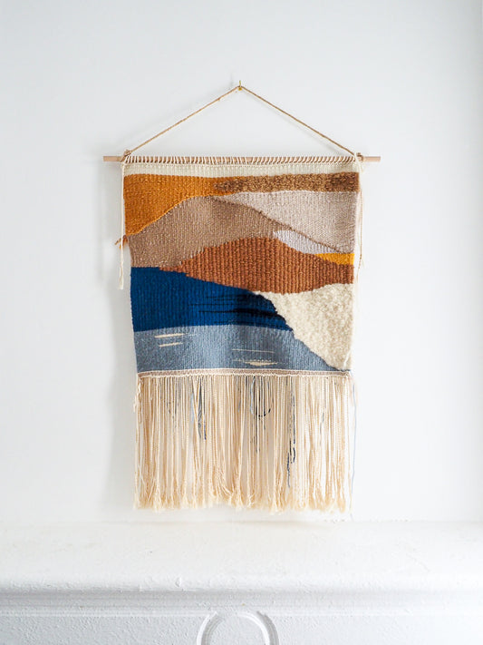 Tenture artisanale vintage – Tissage abstrait en laine