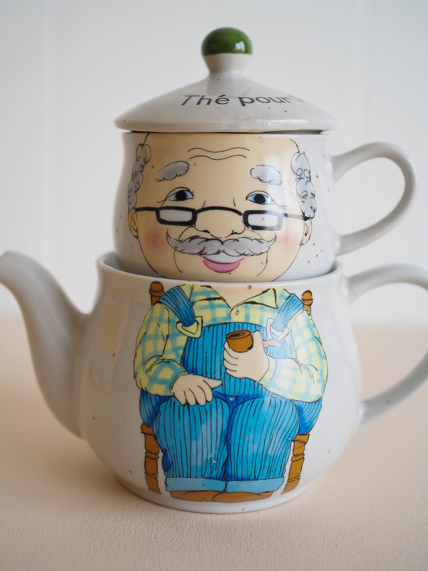Théière individuelle vintage avec sa tasse "thé pour papi"