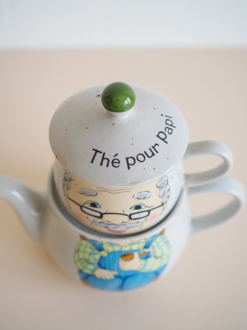 Théière individuelle vintage avec sa tasse "thé pour papi"