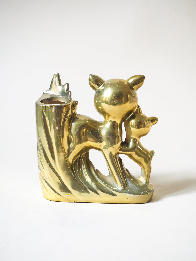 Bibelot biche & faon avec vase et thermomètre - porcelaine dorée -Japon