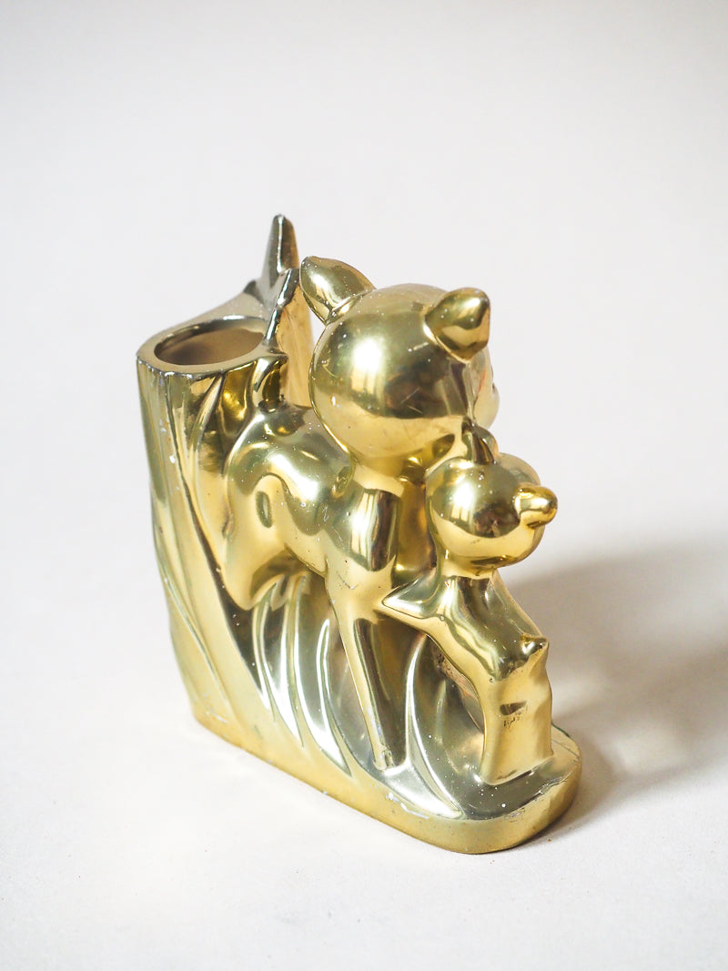 Bibelot biche & faon avec vase et thermomètre - porcelaine dorée -Japon