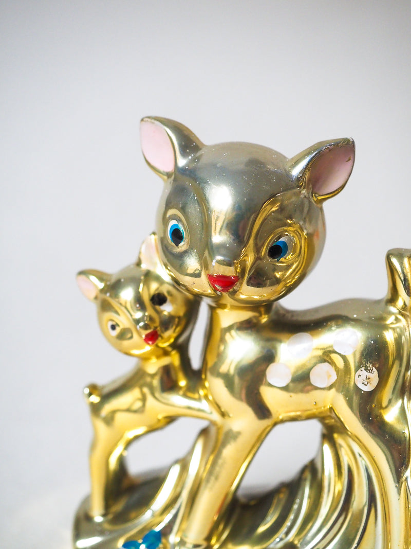 Bibelot biche & faon avec vase et thermomètre - porcelaine dorée -Japon