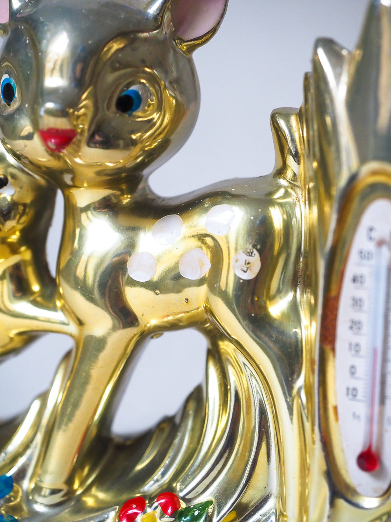 Bibelot biche & faon avec vase et thermomètre - porcelaine dorée -Japon