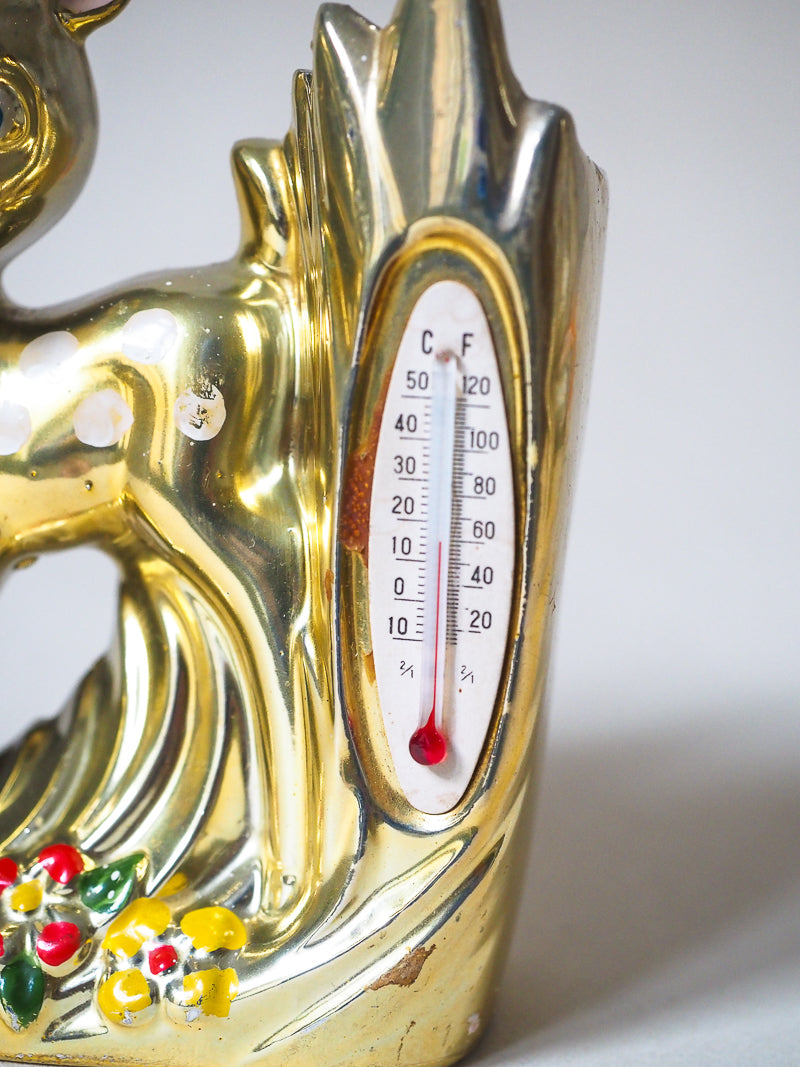 Bibelot biche & faon avec vase et thermomètre - porcelaine dorée -Japon