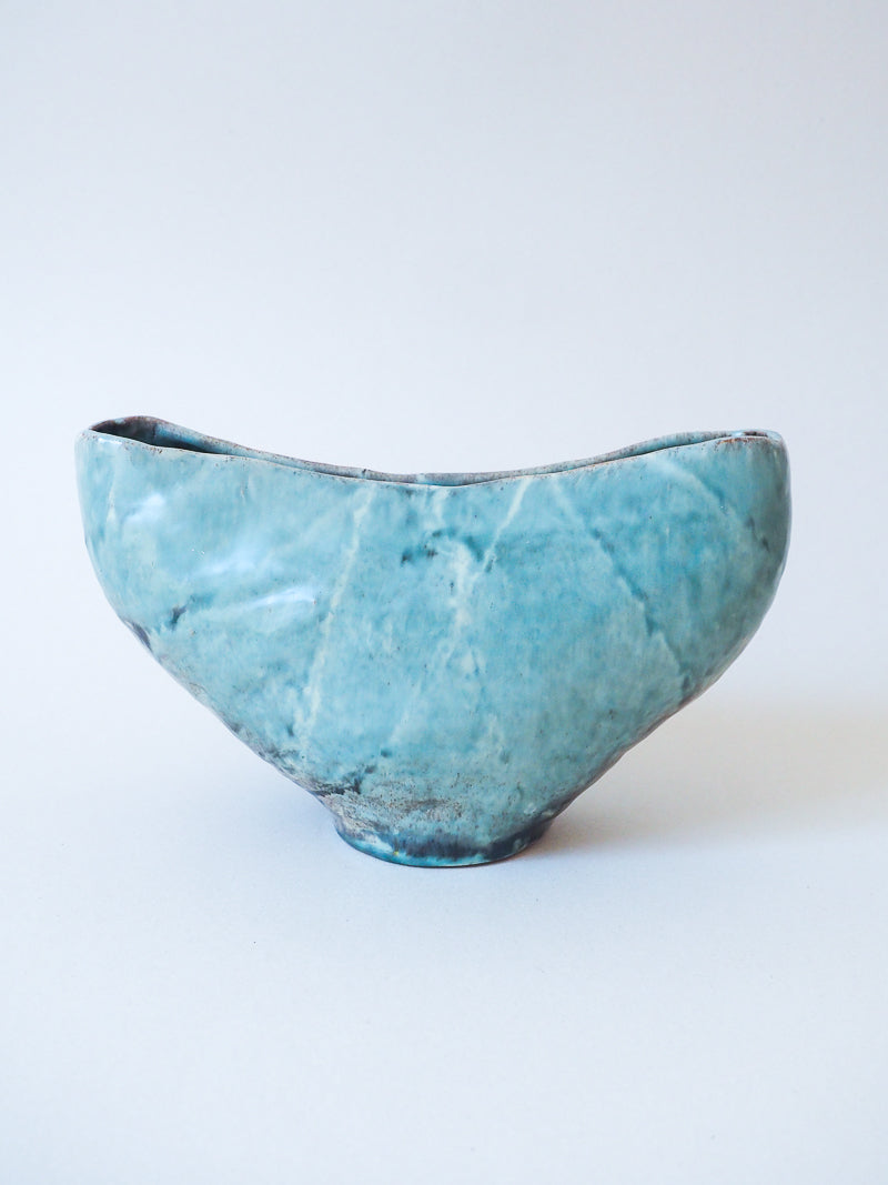 Grande et lourde céramique vintage bleue - 1961