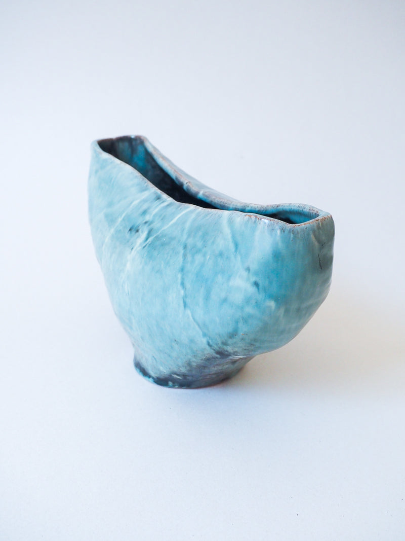 Grande et lourde céramique vintage bleue - 1961