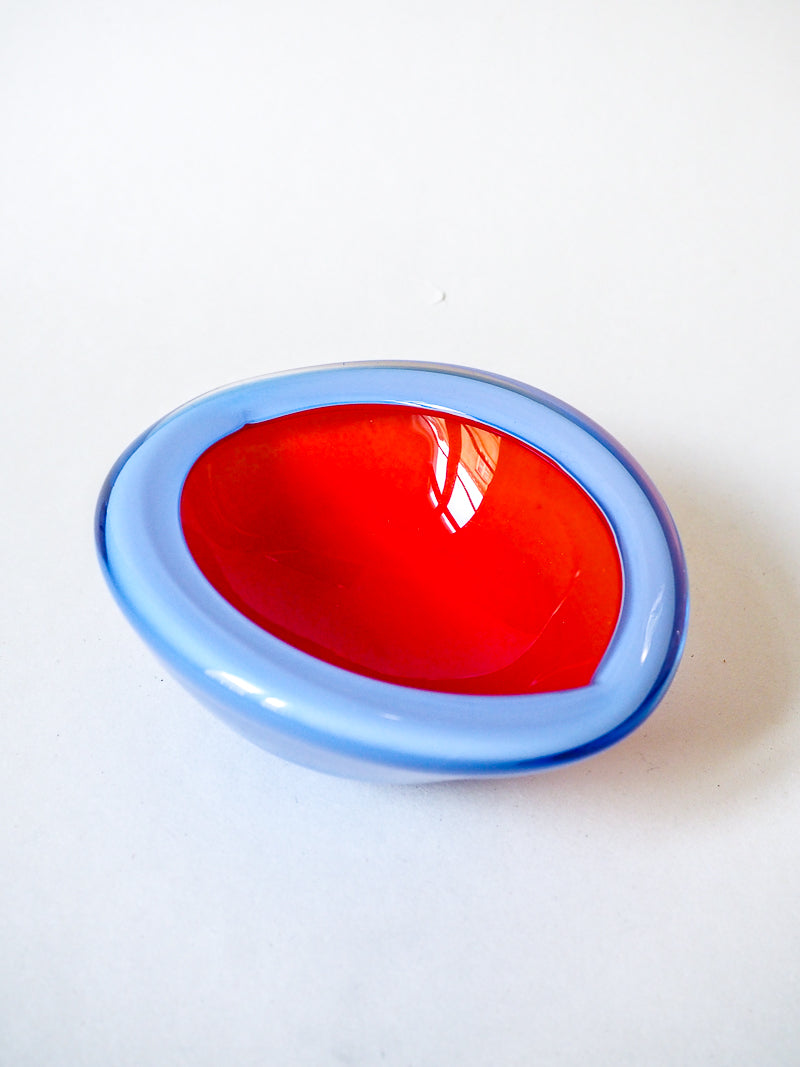 Vide-poche en verre de Murano – Rouge et bleu – Vintage